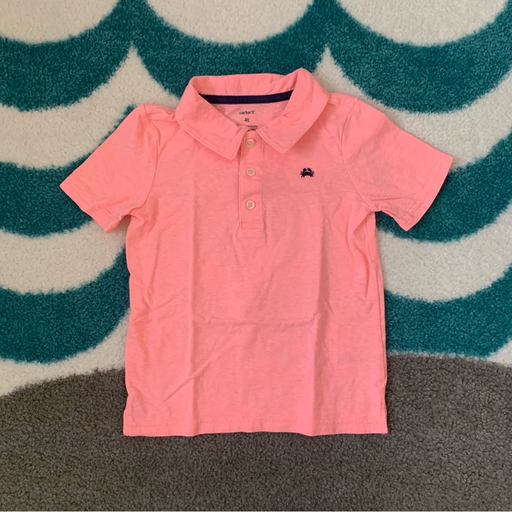 Carter’s Embroidered Crab Slub Polo (Coral Pink) Size 4T